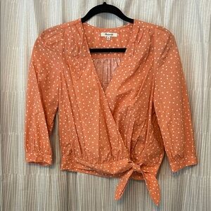 Madewell Coral Star-Print Wrap Blouse